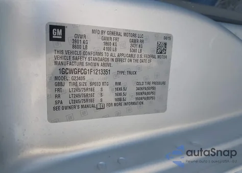 2015 Chevrolet Express 2500 Work Van из США, поврежденный, VIN 1GCWGFCG1F1213351